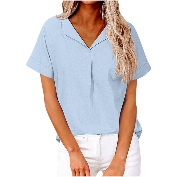 Mittory Women's Shirts Short Sleeve V Neck Summer Tops Business Casual Collared Shirts Loose Tees
