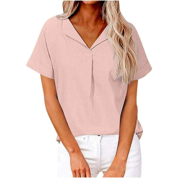 Mittory Women's Shirts Short Sleeve V Neck Summer Tops Business Casual Collared Shirts Loose Tees