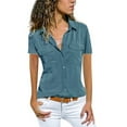 thumbnail image 1 of Mittory Women's Short Sleeve Button Front Shirts Casual Loose Fit Lapel Collar Blouse Tops, 1 of 5