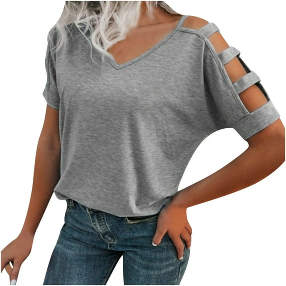 Mittory Women's Short Sleeve Cut Out Cold Shoulder Tops Deep V Neck T Shirts