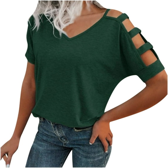 Mittory Women's Short Sleeve Cut Out Cold Shoulder Tops Deep V Neck T Shirts