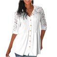 thumbnail image 1 of Mittory Women's Short Sleeve Cutout Embroidery Lace Top Button up V Neck T Shirt Going Out Shirts, 1 of 6