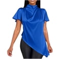thumbnail image 1 of Mittory Women's Short Sleeve Satin Blouses Casual Loose Crewneck Silk Shirts Roll Up Sleeve Tunic Tops, 1 of 5