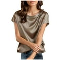 thumbnail image 1 of Mittory Women's Short Sleeve Satin Blouses Casual Loose Crewneck Silk Shirts Roll Up Sleeve Tunic Tops, 1 of 6