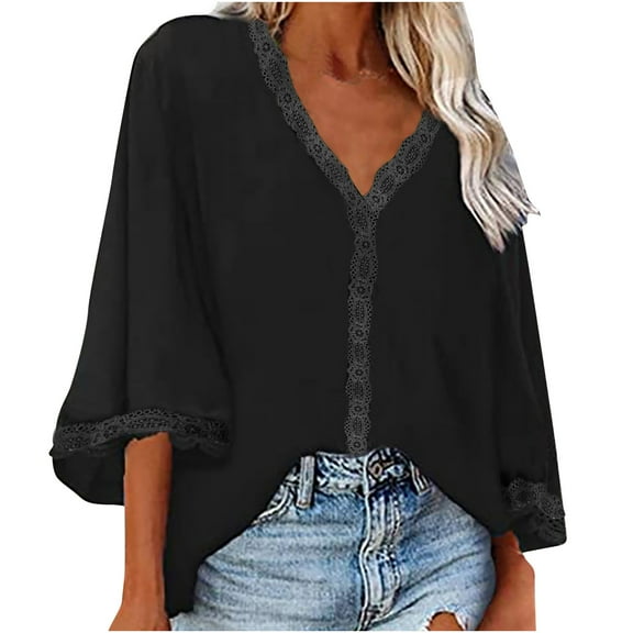 Mittory Women's Short Sleeve Shirts V Neck Lace Tops Business Casual Dressy Blouses Work Oversized Shirts Fall Outfits