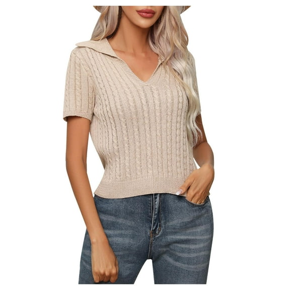 Mittory Women's Short Sleeve Sweater Tops Lightweight Pullover Shirts Spring Summer Trendy Casual Blouses
