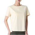 thumbnail image 1 of Mittory Women's Short Sleeve Workout Tops Crewneck Loose Fit Athletic Shirts Solid Color Basic Tees, 1 of 8