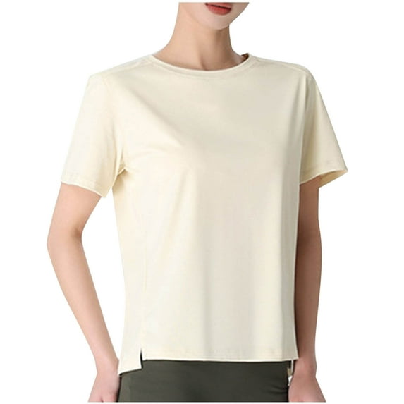 Mittory Women's Short Sleeve Workout Tops Crewneck Loose Fit Athletic Shirts Solid Color Basic Tees