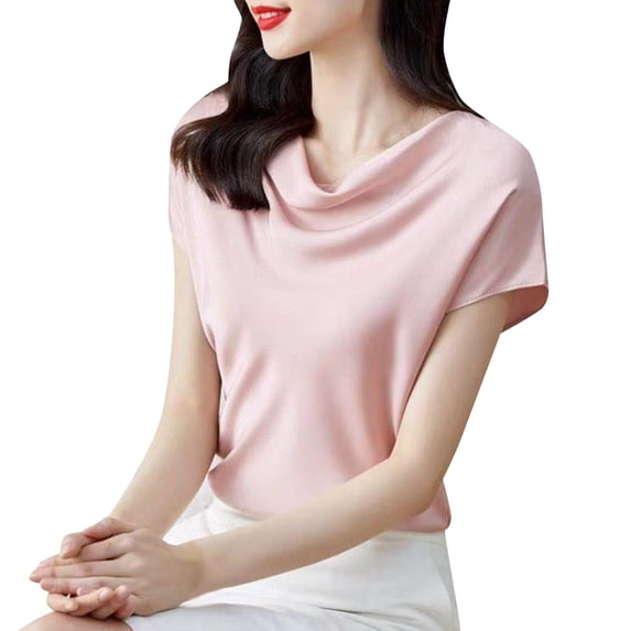 Mittory Women's Silk Cowl Neck Tank Tops Casual Fashion Sleeveless Silky Satin Blouse