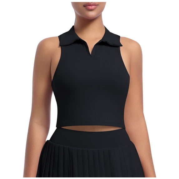 Mittory Women’s Sleeveless Crop Tops Workout Built in Bra V Neck Crop Tank Tops Athletic Golf Tennis Collar Shirts