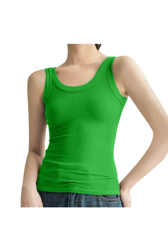 Women's Sleeveless Full Length Ribbed Fitted Racerback Workout Crew High Neck Basic Tank Top