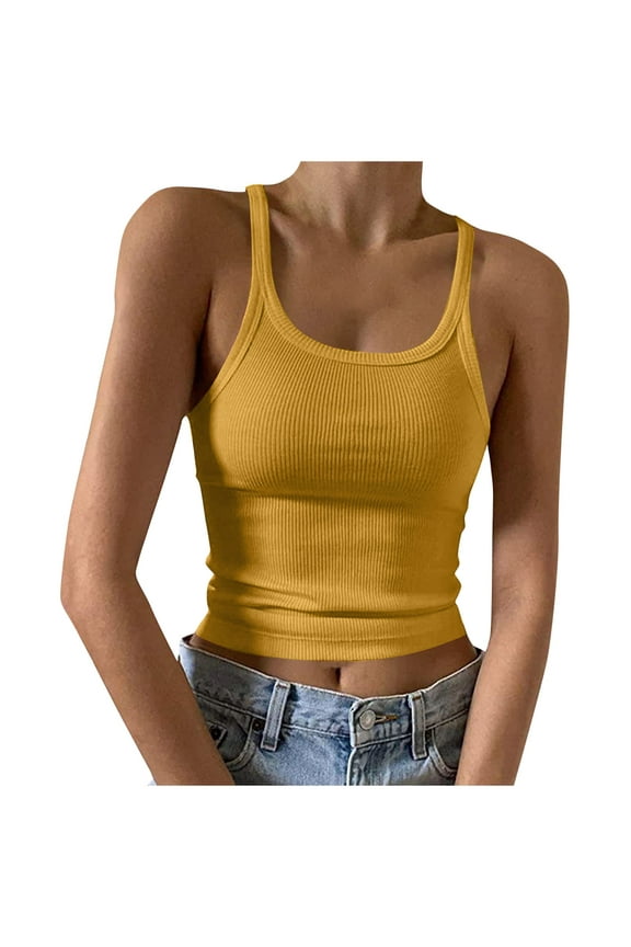Women's Sleeveless Tank Top Form Fitting Scoop Neck Ribbed Knit Basic Cami Shirts