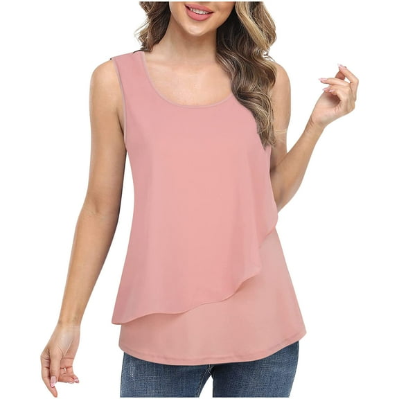 Mittory Women's Sleeveless Tank Tops Double Layers Chiffon Casual Blouse Tunic Shirts