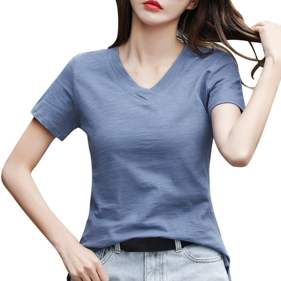 Mittory Women's Soft Cotton Basic V-Neck T-Shirt Comfy Trendy Sleep Pajama Lounge Tops Casual Base Layer Tops