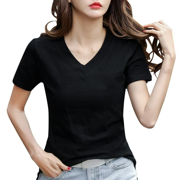 Mittory Women's Soft Cotton Basic V-Neck T-Shirt Comfy Trendy Sleep Pajama Lounge Tops Casual Base Layer Tops