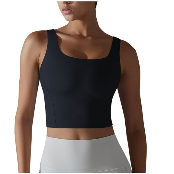 Mittory Women's Square Neck Longline Sports Bra Sleeveless Padded Workout Yoga Crop Tank Tops