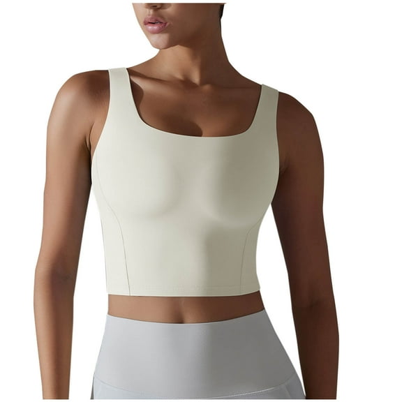 Mittory Women's Square Neck Longline Sports Bra Sleeveless Padded Workout Yoga Crop Tank Tops