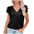 thumbnail image 1 of Mittory Women's Summer Basic Tops Trendy Casual Ruffle Short Sleeve V Neck Plain T Shirts Blouses, 1 of 7