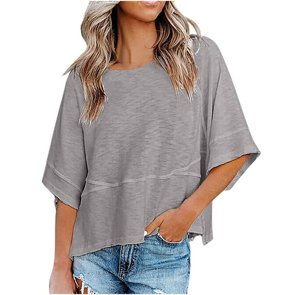 Mittory Women's Summer Casual Crewneck Batwing Half Sleeve T-Shirts Solid Color Loose Fit Cute Basic Flowy Tops Tees Blouses