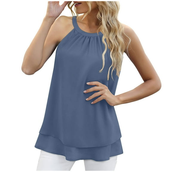 Mittory Women's Summer Casual Sleeveless Blouse Round Neck Chiffon Tops T-Shirt Vest For Women
