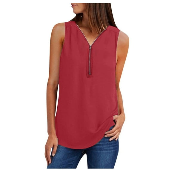 Mittory Women's Summer Casual Zip Half Placket Chiffon Sleeveless Tank Top Blouses