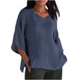 thumbnail image 1 of Mittory Women's Summer Cotton Linen Boho Short Sleeve Tunic Tops Casual Plus Size Comfy V Neck Blouse Shirt, 1 of 6