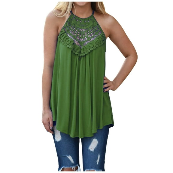 Mittory Women's Summer Halter Spaghetti Strap Flowy Tank Tops Sleeveless Shirts Blouses Lace Cami Camisole