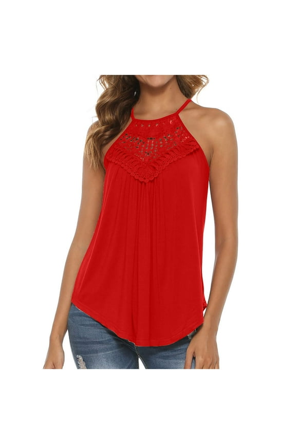 Women's Summer Halter Spaghetti Strap Flowy Tank Tops Sleeveless Shirts Blouses Lace Cami Camisole