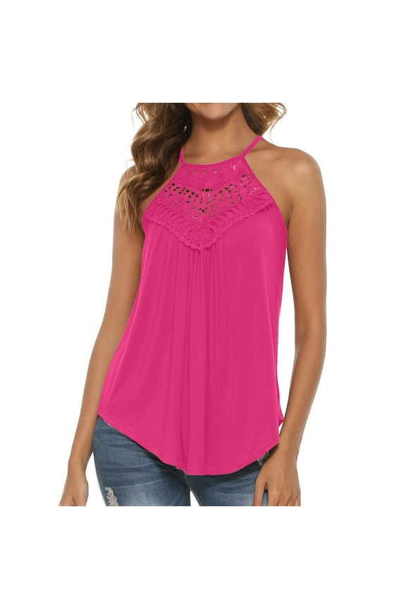 Women's Summer Halter Spaghetti Strap Flowy Tank Tops Sleeveless Shirts Blouses Lace Cami Camisole