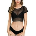 thumbnail image 1 of Mittory Women's Summer Mesh Tops Short Sleeve See Through Sheer T Shirt Bodycon Blouse Clubwear, 1 of 7