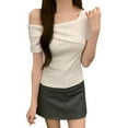 thumbnail image 1 of Mittory Women's Summer Short Sleeve Blouses Sexy One Off The Shoulder T-Shirt Ruched Going Out Tops Slim Fit Shirts, 1 of 4