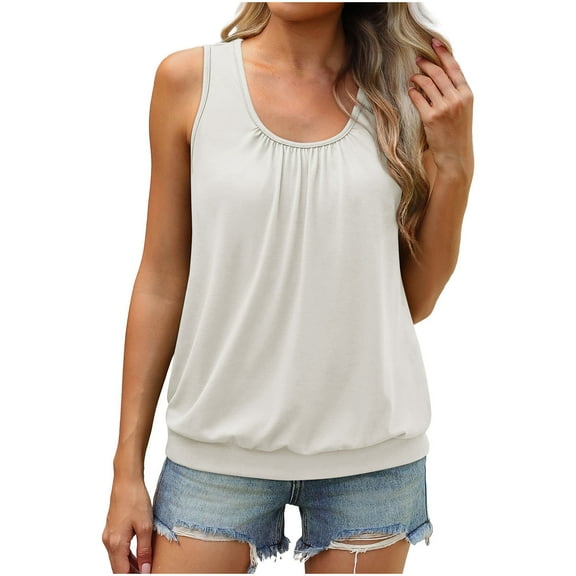Mittory Women's Summer Sleeveless Chiffon Tank Tops Blouses Casual Double Layers Flowy Tunic Shirts
