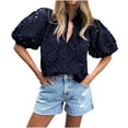 thumbnail image 1 of Mittory Women's Summer Tops Dressy Casual Short Sleeve V Neck Buttons Hollow Out Lace Embroidered Blouses Shirts, 1 of 6