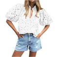 thumbnail image 1 of Mittory Women's Summer Tops Dressy Casual Short Sleeve V Neck Buttons Hollow Out Lace Embroidered Blouses Shirts, 1 of 6
