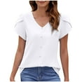 thumbnail image 1 of Mittory Women's Summer Tops Short Sleeve Dressy Chiffon Button Blouses V Neck Work Tunic Tops Casual Loose T-Shirts, 1 of 8