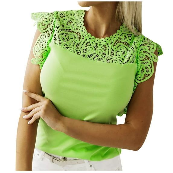 Mittory Women's Summer Tops Sleeveless Back Key Hole Tunic Tank Tops Casual Lace Pleated Blouses