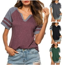 Mittory Women's Summer V Neck Raglan Short Sleeve Shirts Casual Blouses Baseball Tshirts Top