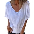 thumbnail image 1 of Mittory Women's Summer V Neck Short Sleeve T Shirt Solid Casual Loose Smocked Hem Blouse Lightweight Basic Tunics Tops, 1 of 4