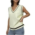 thumbnail image 1 of Mittory Women's Sweater Vest V Neck Uniform Sleeveless Knitted School JK Pullover Tops Classic, 1 of 3