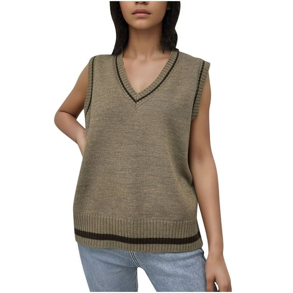 Mittory Women's Sweater Vest V Neck Uniform Sleeveless Knitted School JK Pullover Tops Classic