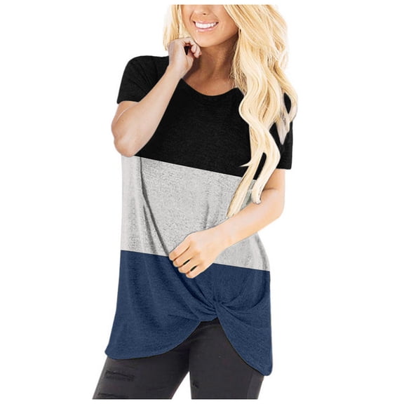 Mittory Women's T Shirts Short Sleeve Color Block/Solid Tops Casual Summer Tees Casual Blouse