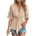 thumbnail image 1 of Mittory Women's Textured Wrap V Neck Ruffle Short Sleeve Ruched Blouse Tie Front Tunic Tops, 1 of 6