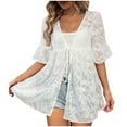 thumbnail image 1 of Mittory Women's Tie Front Ruffled Chiffon Kimono Swimsuit Cover Up Shirt, 1 of 5