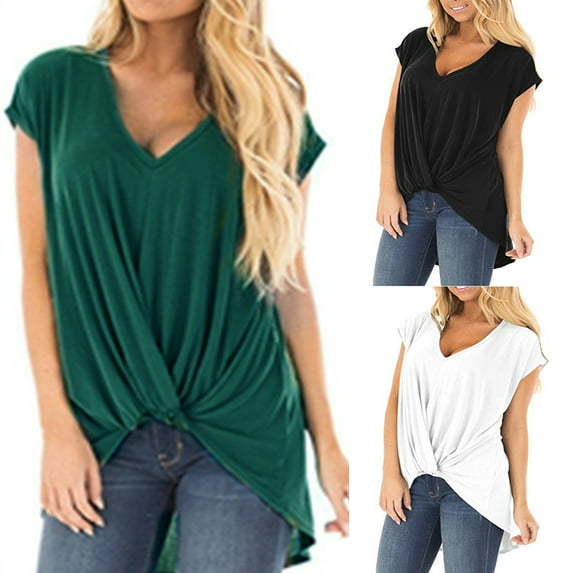 Mittory Women's Tops Short Sleeve Twist Knotted T Shirts Summer Blouse Tunic Tops