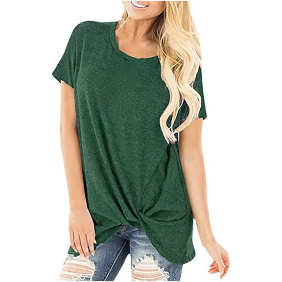 Mittory Women's Tops Short Sleeve Twist Knotted T Shirts Summer Blouse Tunic Tops