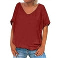 thumbnail image 1 of Mittory Women's V Neck Oversized T-Shirts Summer Short Sleeve Shirts Loose Casual Tops Tee, 1 of 5