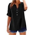 thumbnail image 1 of Mittory Women's V Neck Short Sleeve Shirts Pleated Button Down Summer Loose Work Tops, 1 of 8