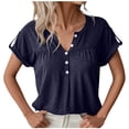 thumbnail image 1 of Mittory Women's V Neck Short Sleeve Tops Button Down Casual T Shirts Basic Dressy Tees, 1 of 7