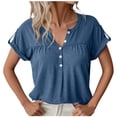 thumbnail image 1 of Mittory Women's V Neck Short Sleeve Tops Button Down Casual T Shirts Basic Dressy Tees, 1 of 7