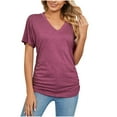 thumbnail image 1 of Mittory Women's V Neck Tunic Tops Short Sleeve T shirts with Side Shirring Ruched Blouse shirts, 1 of 6